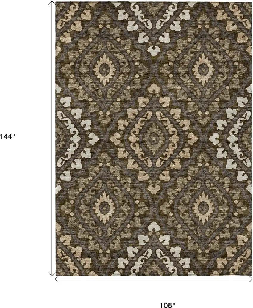 Brown Taupe And Gray Floral Washable Indoor Outdoor Area Rug Photo 3