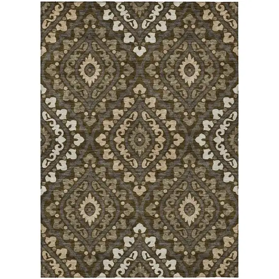 Brown Taupe And Gray Floral Washable Indoor Outdoor Area Rug Photo 1