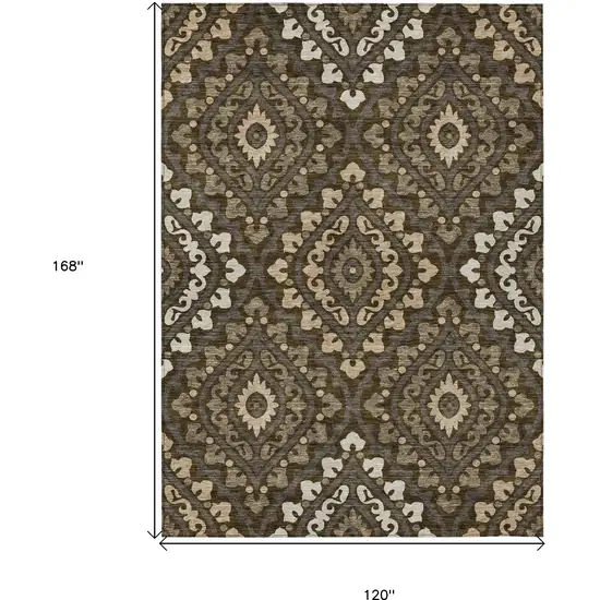 Brown Taupe And Gray Floral Washable Indoor Outdoor Area Rug Photo 3