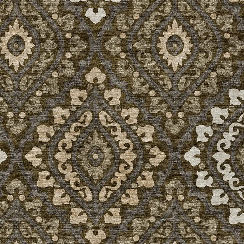 Brown Taupe And Gray Floral Washable Indoor Outdoor Area Rug Photo 5
