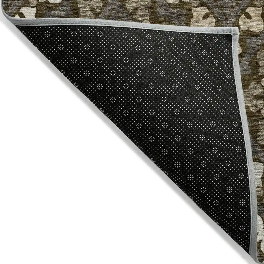 Brown Taupe And Gray Floral Washable Indoor Outdoor Area Rug Photo 4