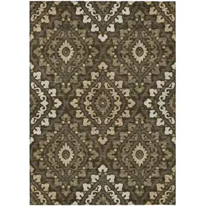 Photo of Brown Taupe And Gray Floral Washable Indoor Outdoor Area Rug