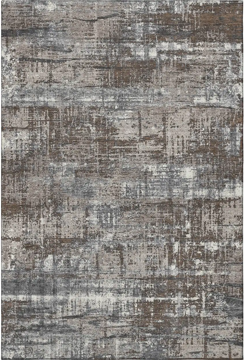 Brown Taupe And Gray Geometric Washable Area Rug With UV Protection Photo 3