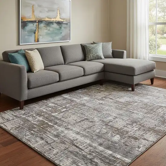 Brown Taupe And Gray Geometric Washable Area Rug With UV Protection Photo 2