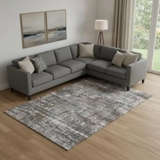 Brown Taupe And Gray Geometric Washable Area Rug With UV Protection Photo 2