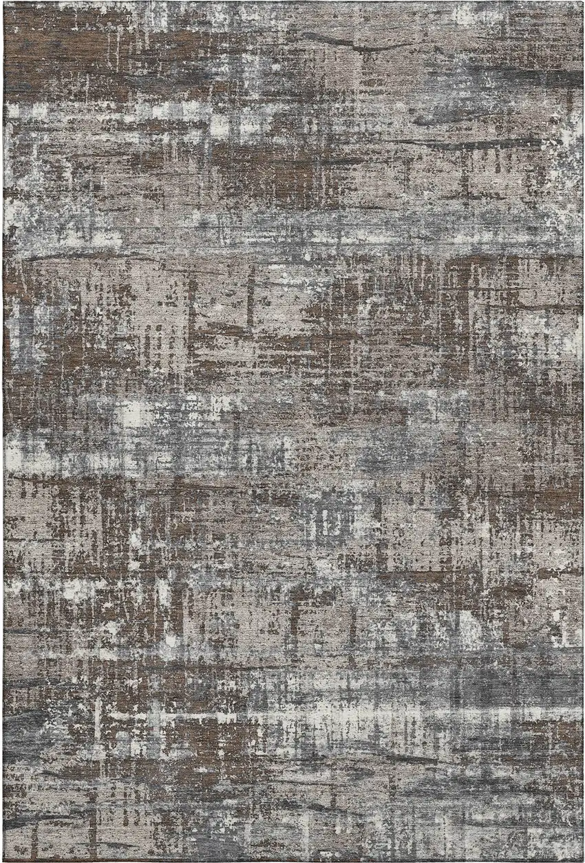 Brown Taupe And Gray Geometric Washable Area Rug With UV Protection Photo 1