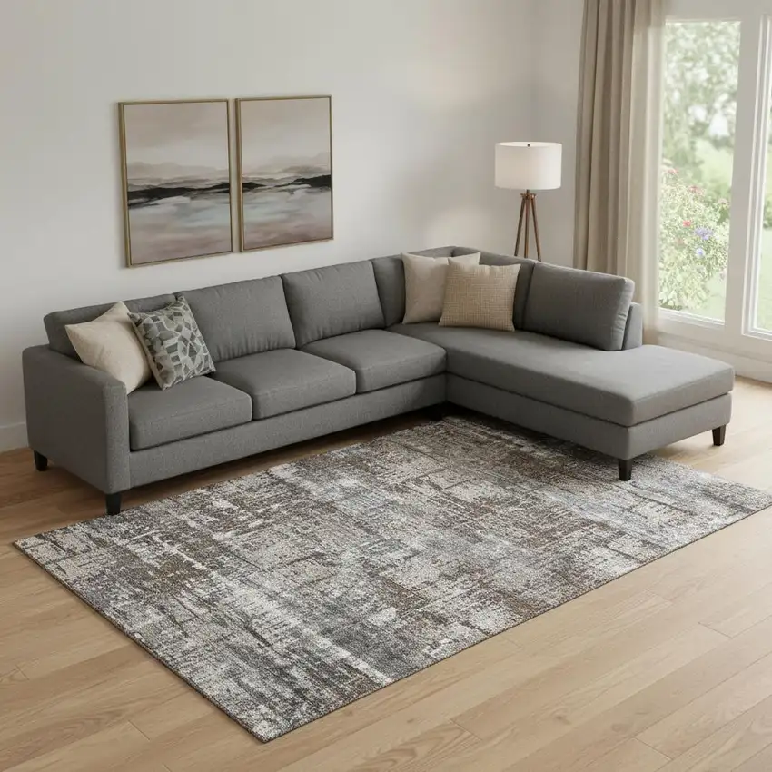 Brown Taupe And Gray Geometric Washable Area Rug With UV Protection Photo 2