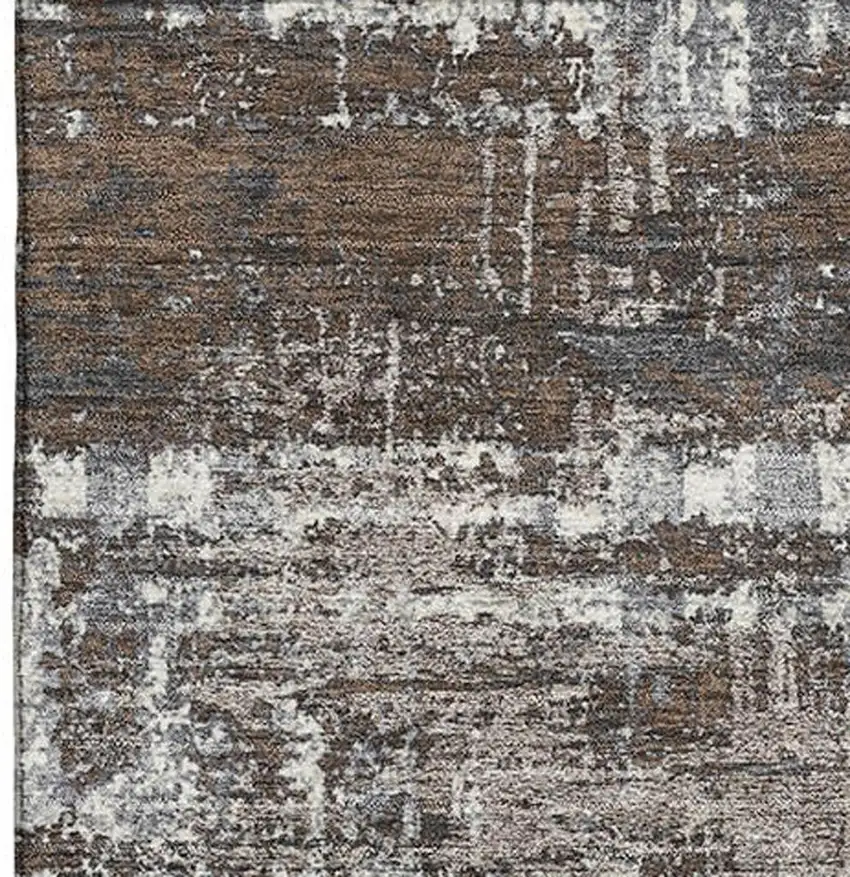 Brown Taupe And Gray Geometric Washable Area Rug With UV Protection Photo 4