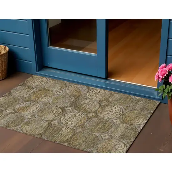 Brown Taupe And Gray Trellis Washable Indoor Outdoor Area Rug Photo 9