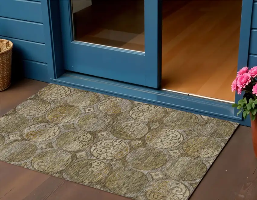 Brown Taupe And Gray Trellis Washable Indoor Outdoor Area Rug Photo 9