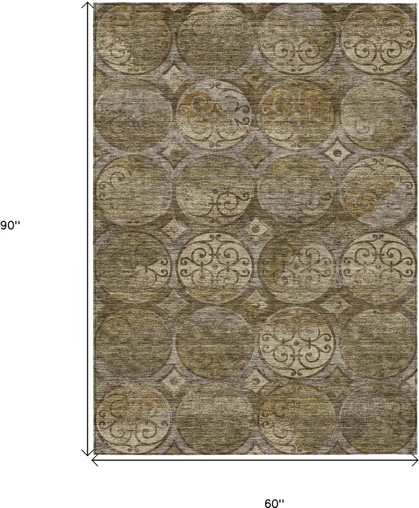 Brown Taupe And Gray Trellis Washable Indoor Outdoor Area Rug Photo 3