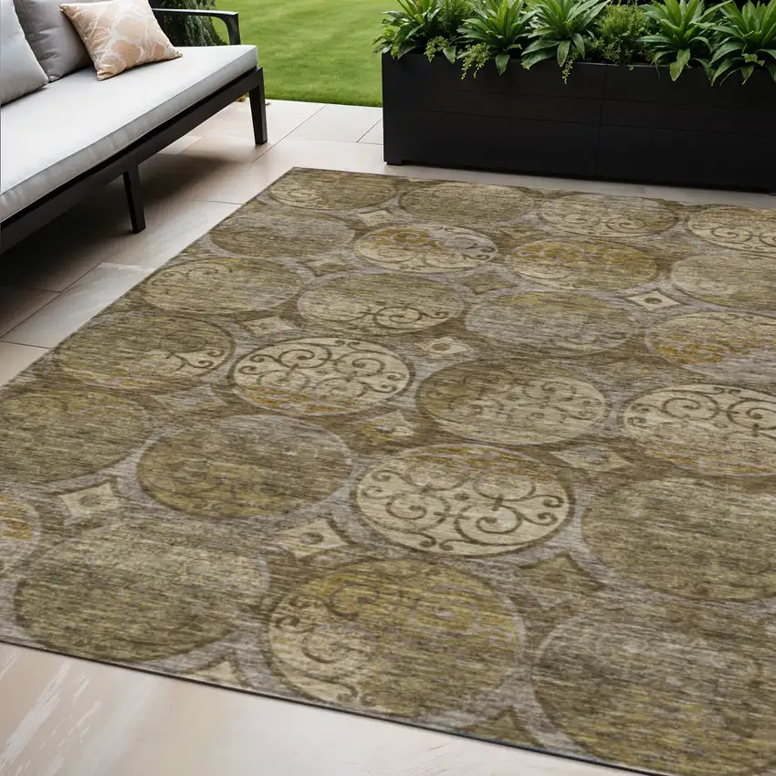 Brown Taupe And Gray Trellis Washable Indoor Outdoor Area Rug Photo 1