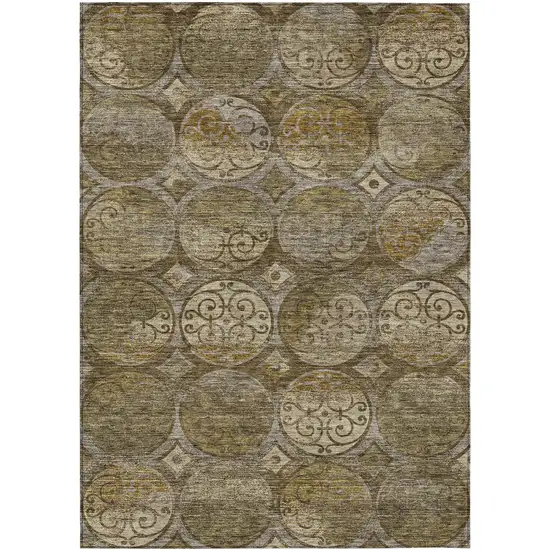 Brown Taupe And Gray Trellis Washable Indoor Outdoor Area Rug Photo 1
