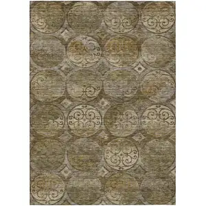 Photo of Brown Taupe And Gray Trellis Washable Indoor Outdoor Area Rug