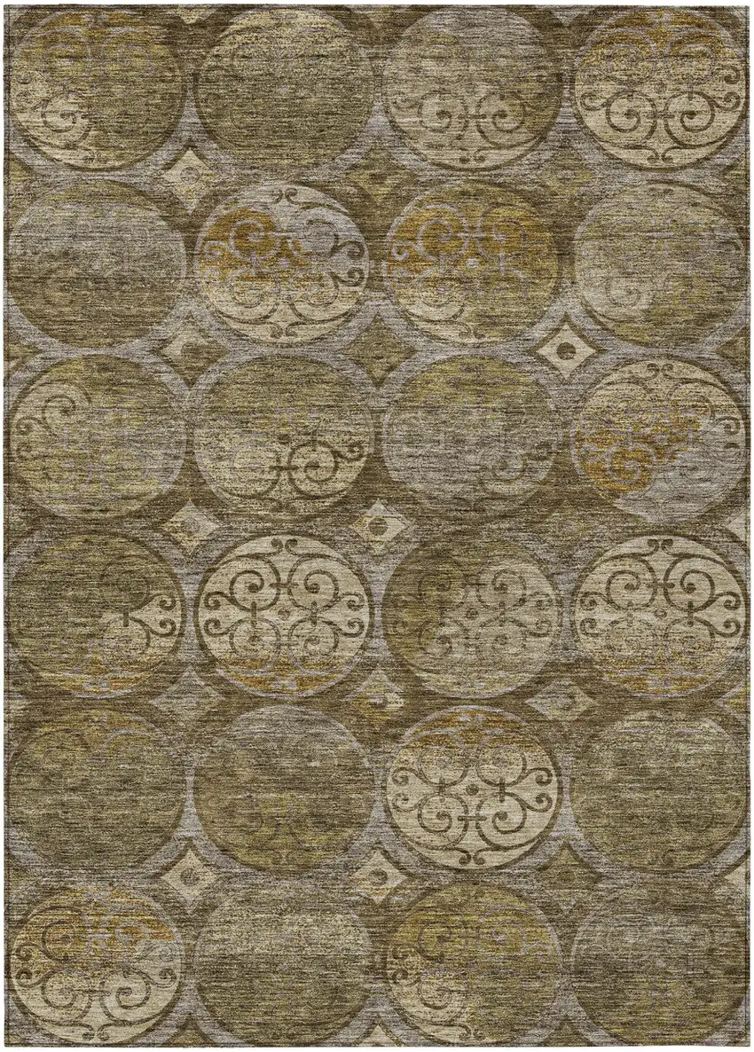 Brown Taupe And Gray Trellis Washable Indoor Outdoor Area Rug Photo 1
