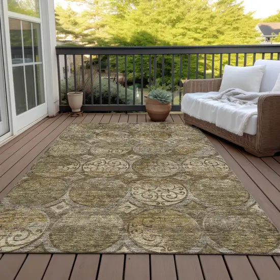 Brown Taupe And Gray Trellis Washable Indoor Outdoor Area Rug Photo 6