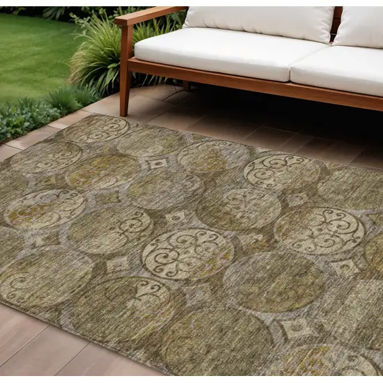 Brown Taupe And Gray Trellis Washable Indoor Outdoor Area Rug Photo 1