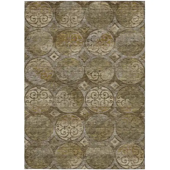 Brown Taupe And Gray Trellis Washable Indoor Outdoor Area Rug Photo 5