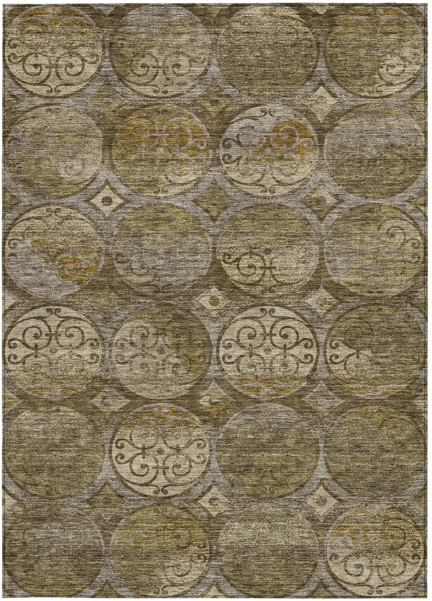 Brown Taupe And Gray Trellis Washable Indoor Outdoor Area Rug Photo 5