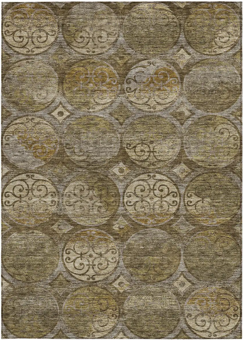 Brown Taupe And Gray Trellis Washable Indoor Outdoor Area Rug Photo 5