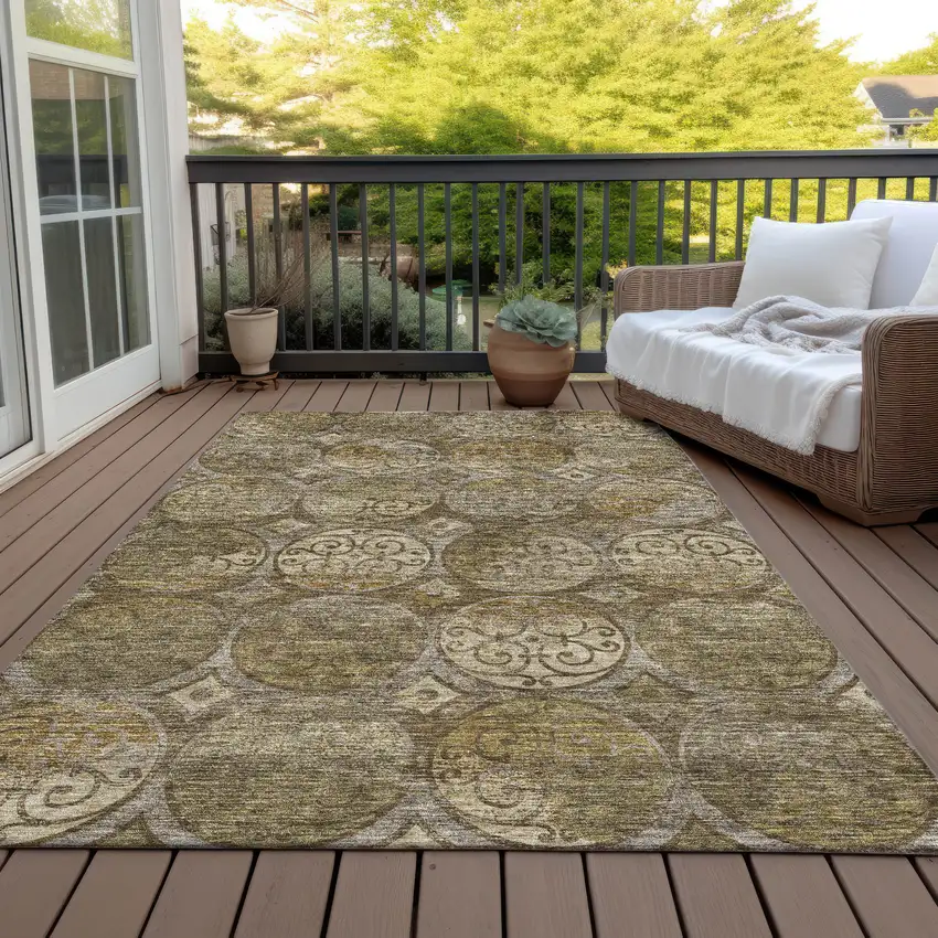 Brown Taupe And Gray Trellis Washable Indoor Outdoor Area Rug Photo 6