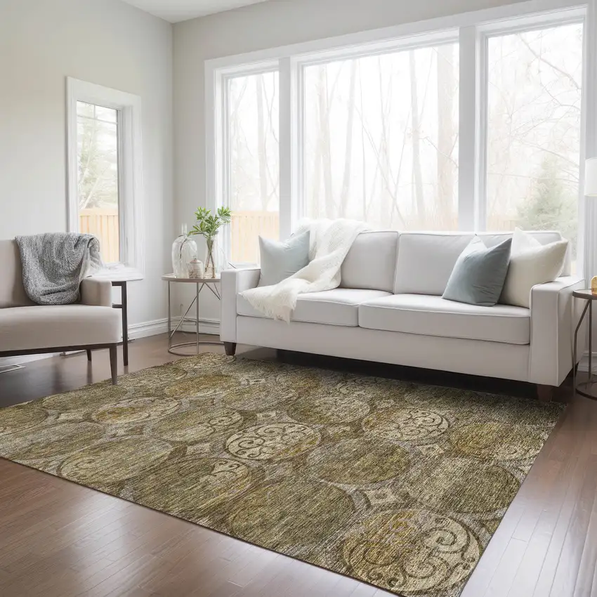 Brown Taupe And Gray Trellis Washable Indoor Outdoor Area Rug Photo 9