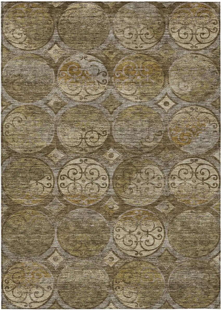 Brown Taupe And Gray Trellis Washable Indoor Outdoor Area Rug Photo 1