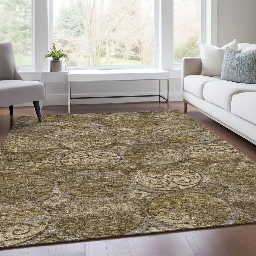 Brown Taupe And Gray Trellis Washable Indoor Outdoor Area Rug Photo 8