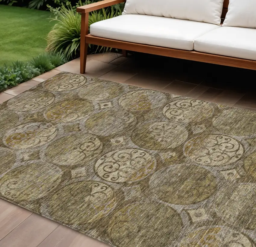 Brown Taupe And Gray Trellis Washable Indoor Outdoor Area Rug Photo 1