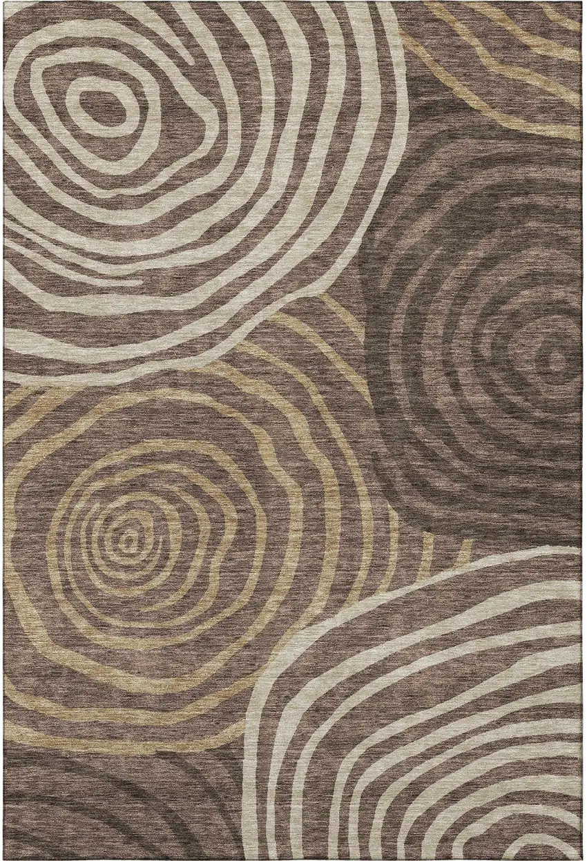 Brown Taupe And Ivory Abstract Washable Area Rug With UV Protection Photo 4
