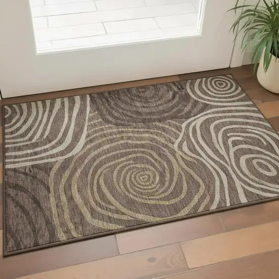 Brown Taupe And Ivory Abstract Washable Area Rug With UV Protection Photo 2