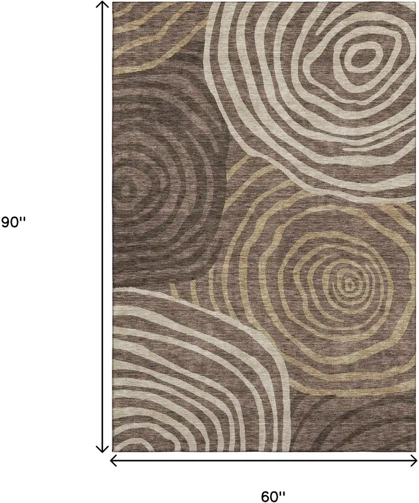 Brown Taupe And Ivory Abstract Washable Area Rug With UV Protection Photo 3