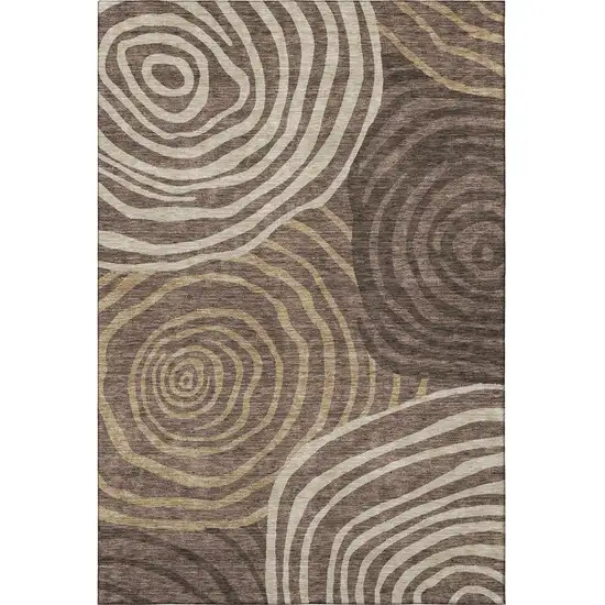 Brown Taupe And Ivory Abstract Washable Area Rug With UV Protection Photo 4