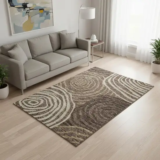 Brown Taupe And Ivory Abstract Washable Area Rug With UV Protection Photo 2