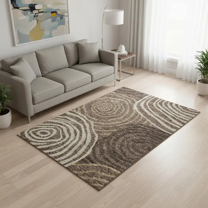 Brown Taupe And Ivory Abstract Washable Area Rug With UV Protection Photo 2