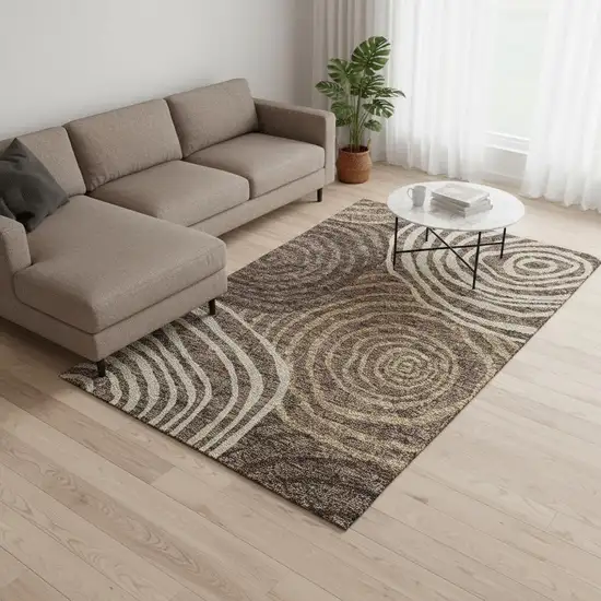 Brown Taupe And Ivory Abstract Washable Area Rug With UV Protection Photo 2