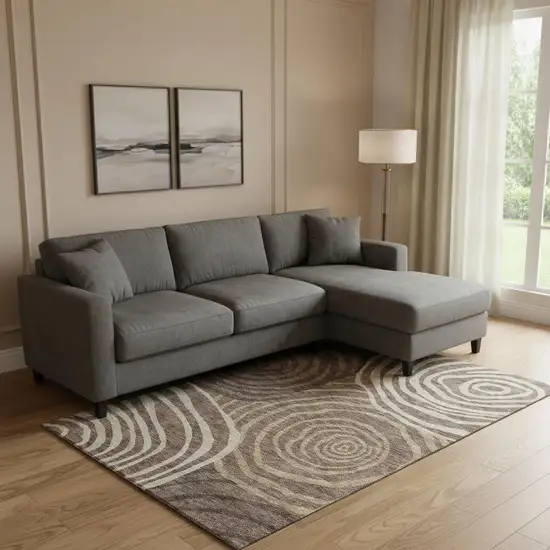 Brown Taupe And Ivory Abstract Washable Area Rug With UV Protection Photo 1