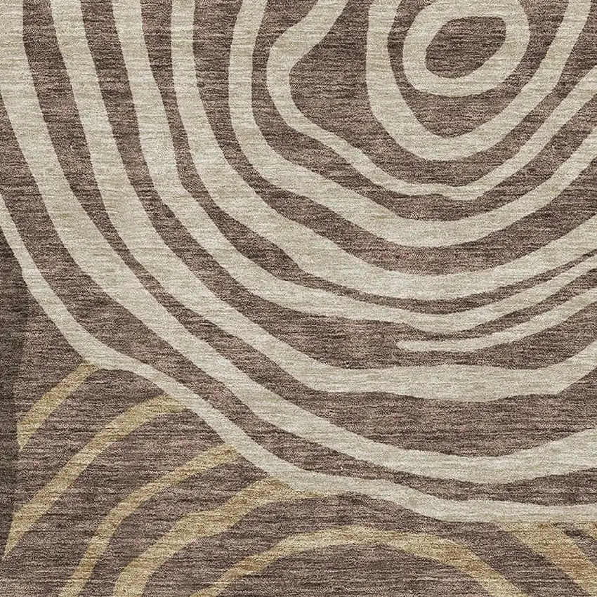 Brown Taupe And Ivory Abstract Washable Area Rug With UV Protection Photo 3
