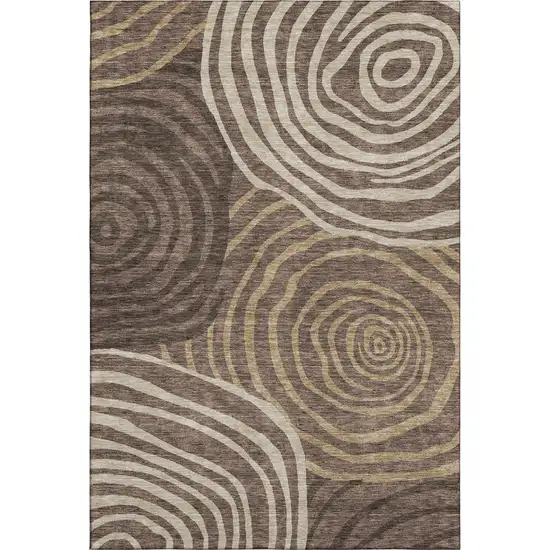 Brown Taupe And Ivory Abstract Washable Area Rug With UV Protection Photo 1