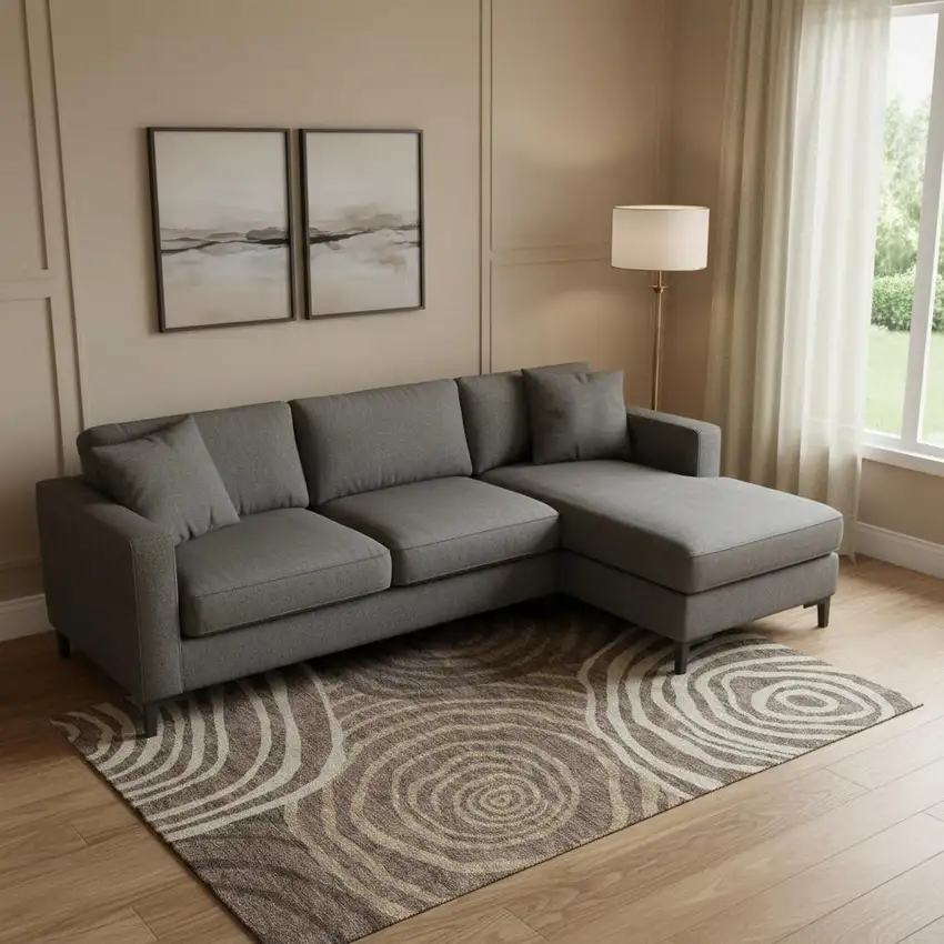 Brown Taupe And Ivory Abstract Washable Area Rug With UV Protection Photo 1