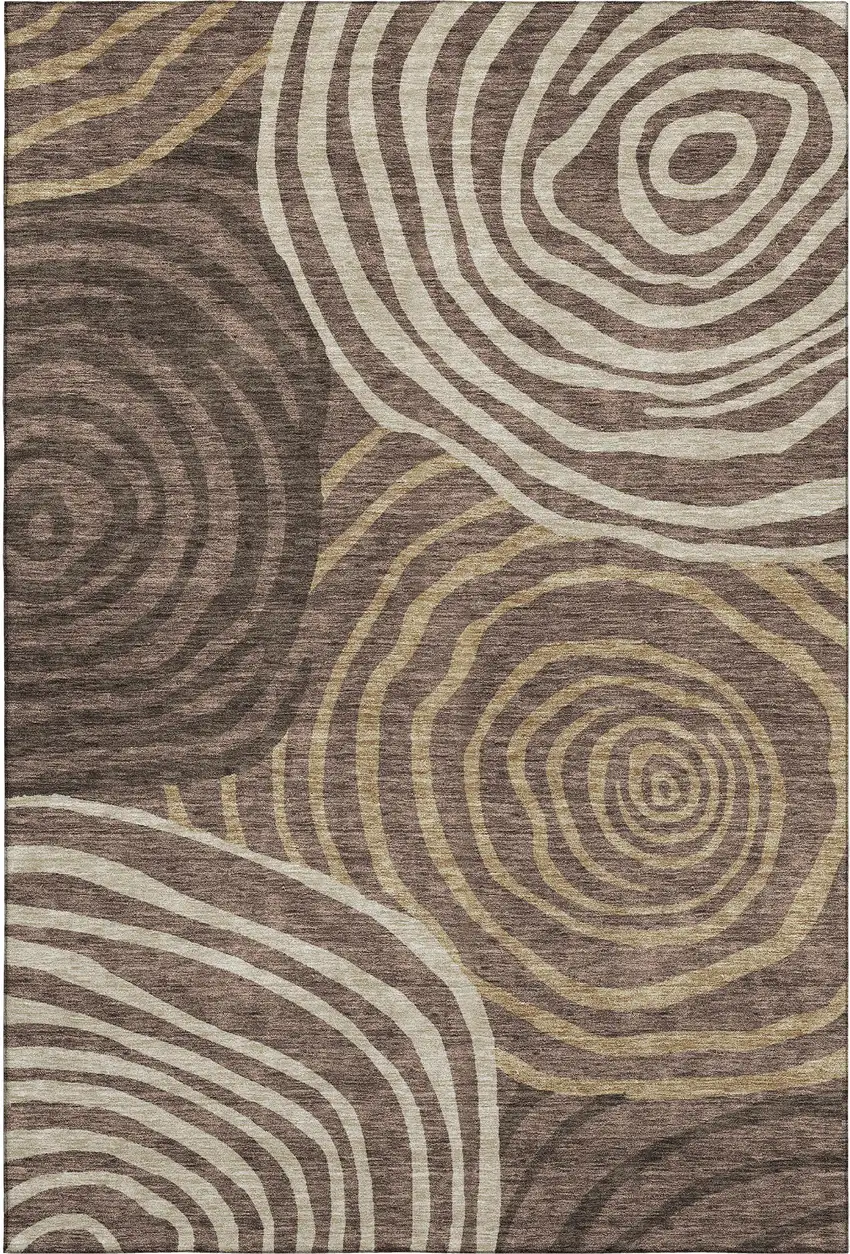 Brown Taupe And Ivory Abstract Washable Area Rug With UV Protection Photo 1