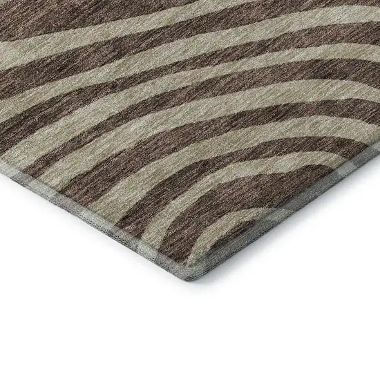 Brown Taupe And Ivory Abstract Washable Area Rug With UV Protection Photo 8