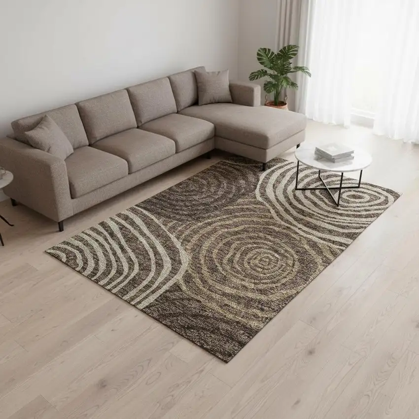 Brown Taupe And Ivory Abstract Washable Area Rug With UV Protection Photo 2
