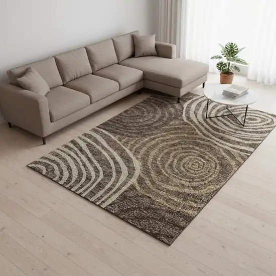 Brown Taupe And Ivory Abstract Washable Area Rug With UV Protection Photo 2