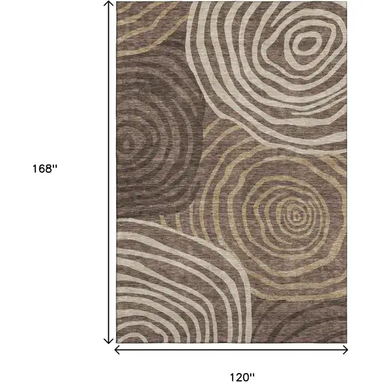 Brown Taupe And Ivory Abstract Washable Area Rug With UV Protection Photo 3