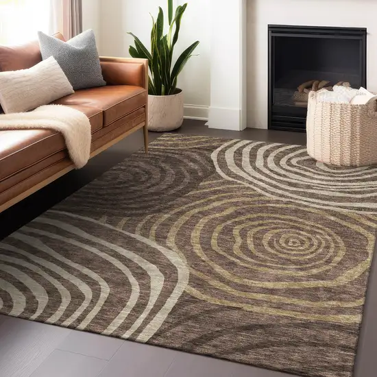 Brown Taupe And Ivory Abstract Washable Area Rug With UV Protection Photo 5