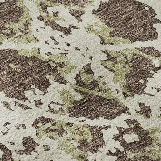 Brown Taupe And Ivory Abstract Washable Area Rug With UV Protection Photo 9