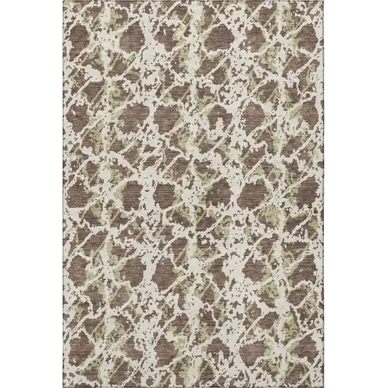 Brown Taupe And Ivory Abstract Washable Area Rug With UV Protection Photo 3