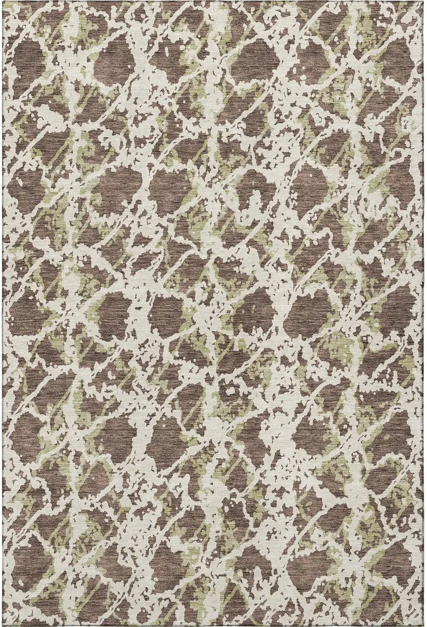 Brown Taupe And Ivory Abstract Washable Area Rug With UV Protection Photo 3