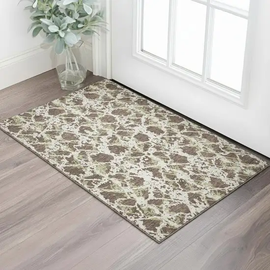 Brown Taupe And Ivory Abstract Washable Area Rug With UV Protection Photo 2